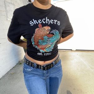 Black Skechers Koi Fish Graphic Logo T Shirt